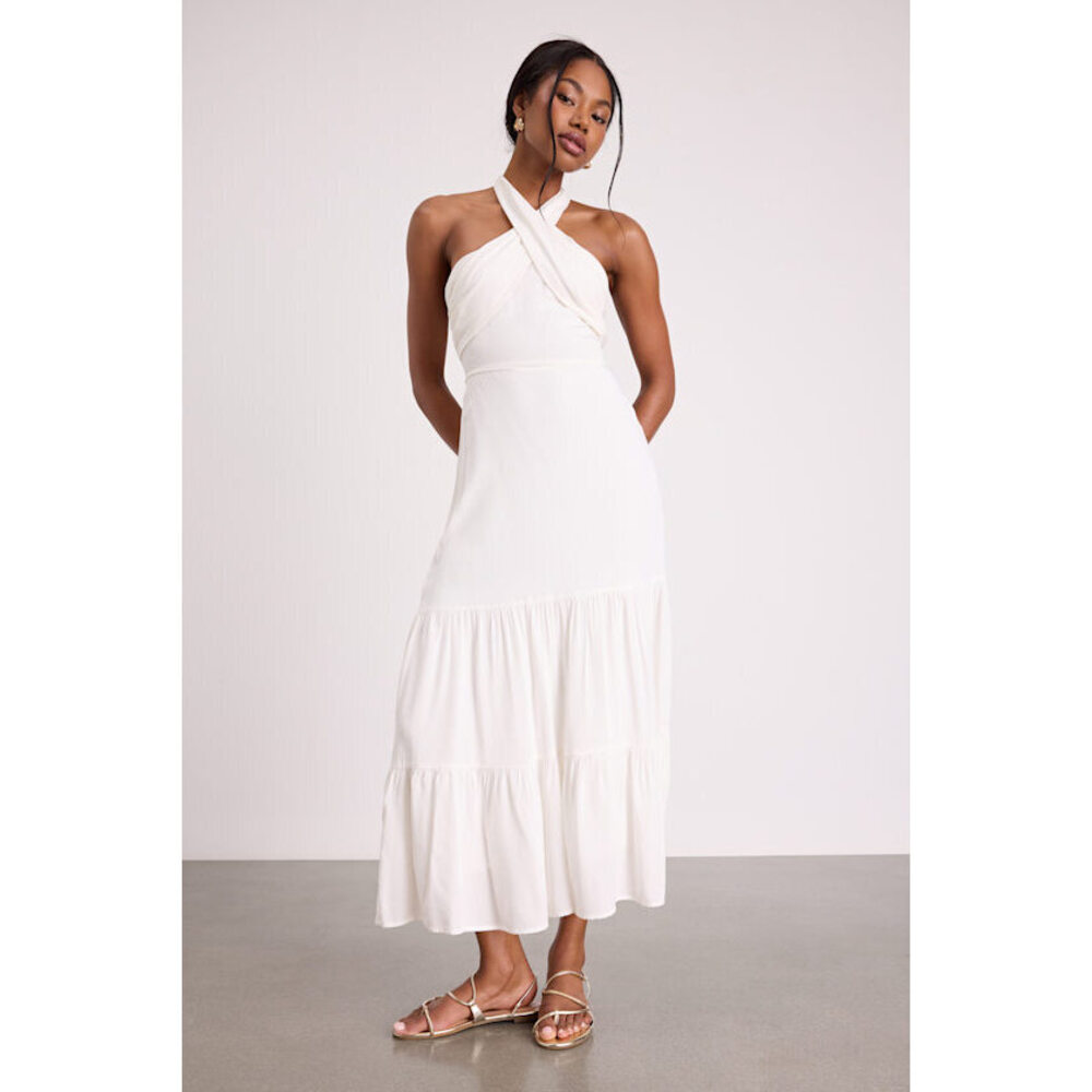 Lulus Always Eye-catching White Tiered Halter Midi Dress - Size L